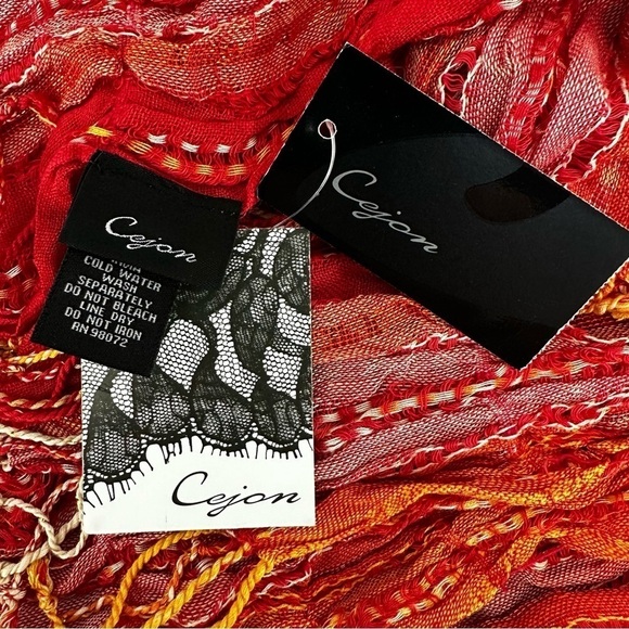 Cejon Orange Pink Metallic Textured Scarf Wrap - Picture 8 of 8